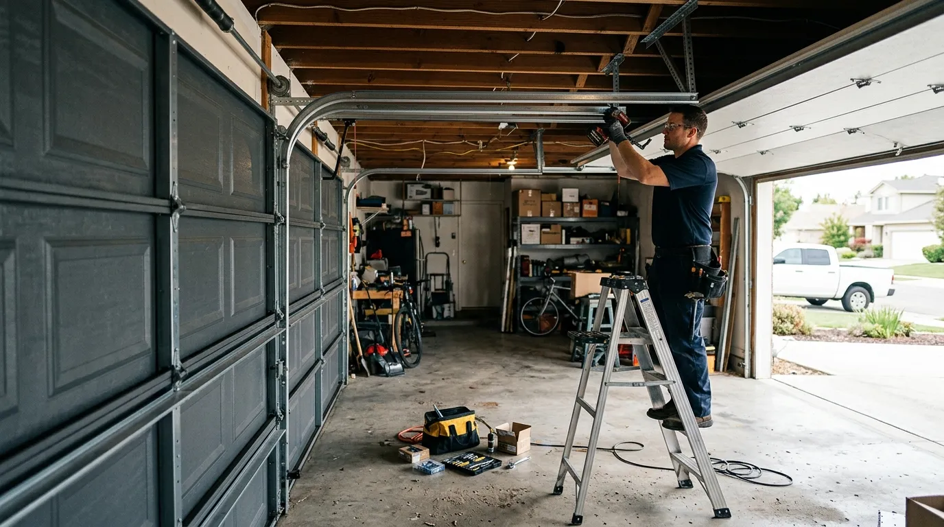 Wood-look composite garage door